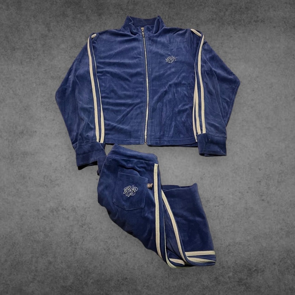 Hailey Bob Y2K Velour Tracksuit Set Navy Blue Vintage Streetwear Small